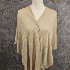 Lauren Ralph Lauren Gold Metallic Shimmer Pointelle Knit Poncho Wrap One Size
